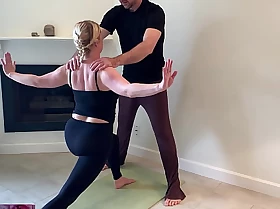 Stepson helps stepmom in 'round directions yoga together less without bra her pussy
