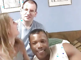 Nerdy tech guy invites black affiliate fuck his flat-chested wife in the air him in bed