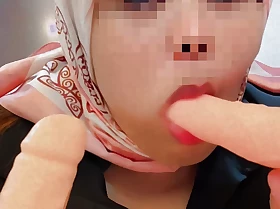 Hijabi girl takes duo fake penis