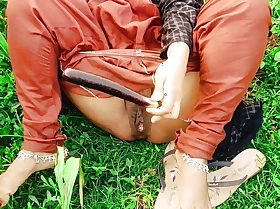 Beautiful housewife having sex with eggplant wide her pussy. wide the mustard garden.outdoor sex.