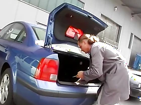 German slut receives her pierced fucked on a parking bulk