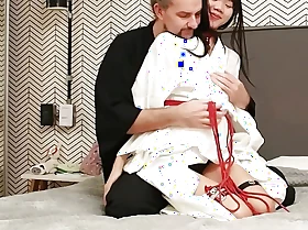 Asian Teen in White Dressing-gown Fucked by Older White Beggar