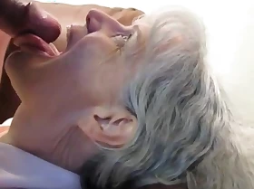 Grey haired granny blowjob plus cum in their way frowardness