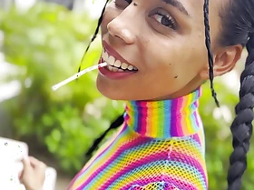 Teeny Latina Violeta Grey Loves Lollipops, Sucking & Fucking
