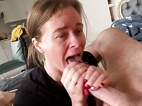 Sub Housewife Dirty Talking Blowjob with an increment of Cum Swallowing