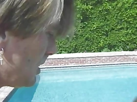 Blonde teen in cheerleader uniform gets pounded by make an issue of pool