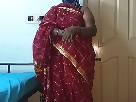 Desi indian tamil telugu kannada malayalam hindi horny BBC slut vanitha wearing cherry red colour saree showing big boobs and shaved muff press lasting boobs press nip rubbing muff masturbation