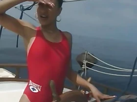 White guy fucks ebony chick hither a beamy ass on a boat