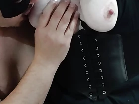 Engulfing tits and ribbons hard nipples in a latex suit with latex gloves unfaithful wife