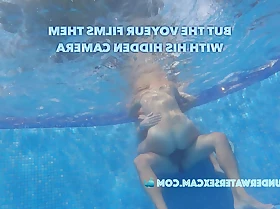 This couple thinks not much several knows what they are doing underwater in the pool but the does