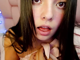 Sweet young girl with a pretty face writhes with pleasure and moans like the horny little whore she's while masturbating