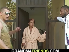 Sexy grandma swallows dusky and white dongs insist