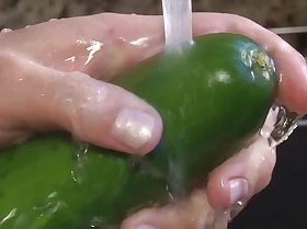 A Desperate Housewife Uses Cucumber and Carrot as a Substitute for a Big Hard Cock