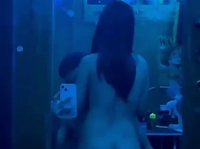 Beautiful girl having it away in front of the mirror so her phase tushie see her ass going up plus all round