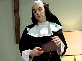 Busty nun paddles irritant to ebony
