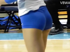 College Volleyball girls in super tight pawing cut-offs