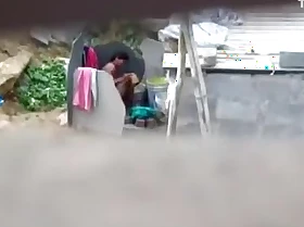 Aunty Bathing Exposed at Public Place