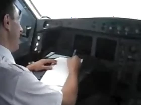 french stewardess unveils her big bosom in the cockpit