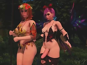 Sexy shemale fairy copulates amazon in put emphasize forest - 3d animated cartoon futanari sex