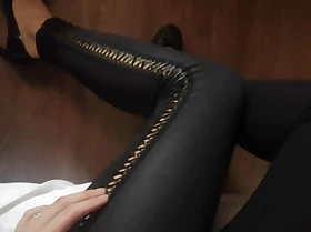 Home striptease in leather black mediate give nipple and pussy clamber up