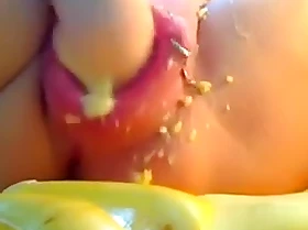 3 bananas stretching my distended pierced wet crack
