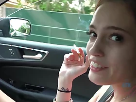 Petite teen brunette, Brooke Haze likes in all directions rub her pussy in the car and pee a feigning