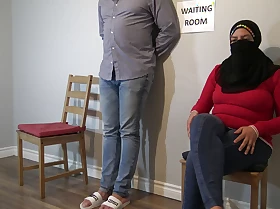 Seconded arab woman receives cumshot with reference to public waiting room.