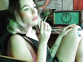 sexy stepsister smokes a cigarette