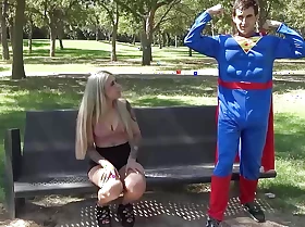 Blonde neonate fulfills their way deepest pipedream as the crow flies fucking a Superman street performer