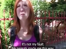 Scared Young Redhead Gets Anal in Public