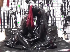 Kinky of a female lesbian latex pussy licking with new rubberdoll