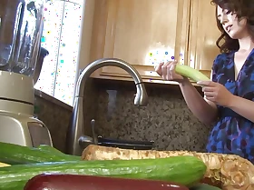 Mummy washes a cucumber and ends up wanking more douche