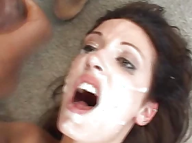 Slim and beautiful German girl gets her face sprayed with cum