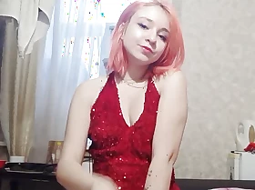 Beautiful homemade strip show in a red dress