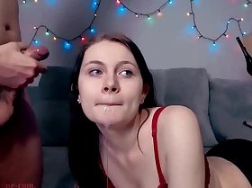 Brunette sloppy deepthroat big cock lover and cum on face