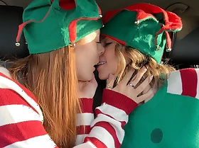 Horny elves cumming in drive thru with lush remote controlled sex toys featuring Nadia Foxx