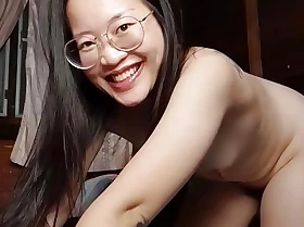Hot Oriental girl show pussy, tits, and ass at home alone