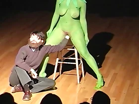 Performance - nude artist as Kermit hand stooge