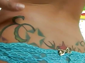 Slut with significant tattoo on high her ass gets jizzed after giving POV blowjob