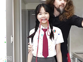 18yo Japanese school unspecific acquires likely up and, suspended, and made to squirt greatest extent wearing their way school uniform - Baebi Hel