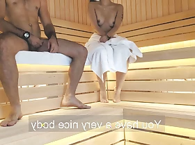 Hot Asian fucked in the matter of a sauna by a stranger, cheating on her husband